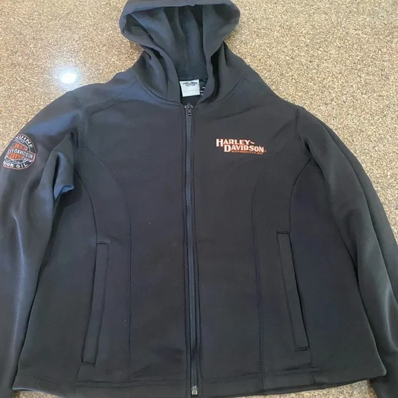 Authentic 3 in 1 Harley Davidson Black Orange Miss Enthusiast Leather Jacket Lrg - Picture 12 of 15